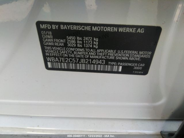 WBA7E2C57JB214943 BMW 7 Series 740i