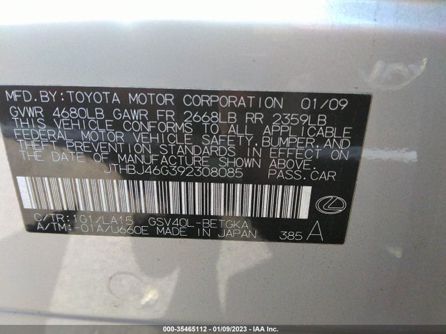 Lexus ES 350 2009 JTHBJ46G392308085 Image 10