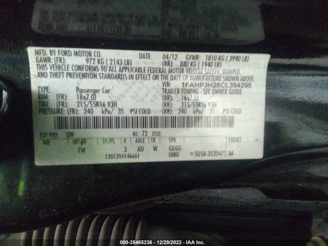 2012 FORD FOCUS SEL VIN: 1FAHP3H28CL394295
