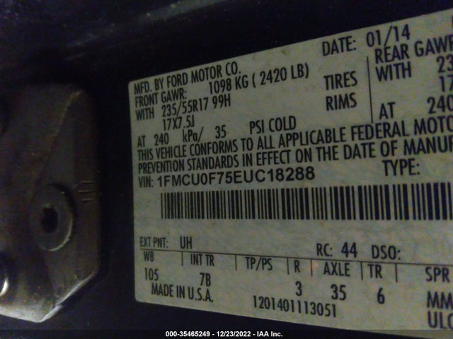 2014 FORD ESCAPE S VIN: 1FMCU0F75EUC18288