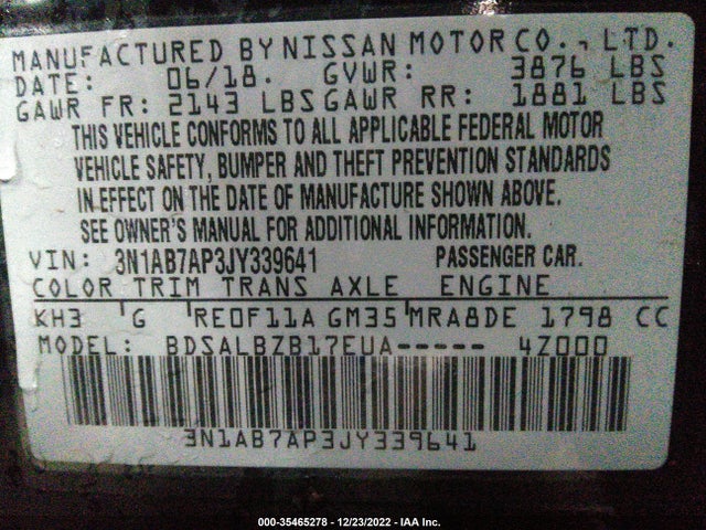 Nissan SENTRA S 2018 3N1AB7AP3JY339641 Image 10