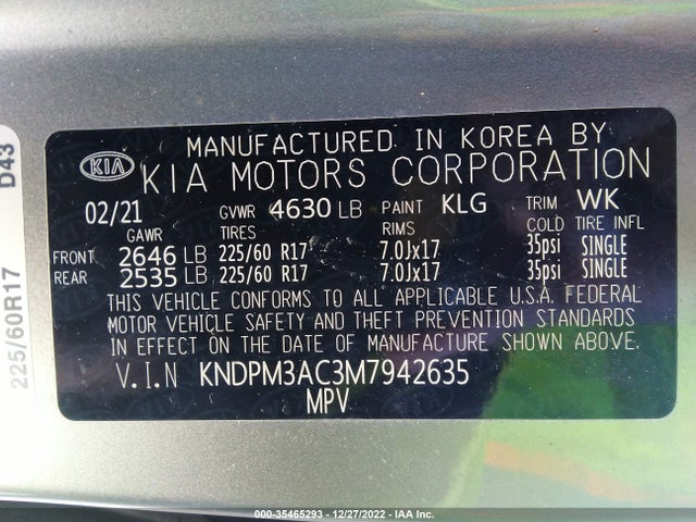 2021 KIA SPORTAGE LX VIN: KNDPM3AC3M7942635