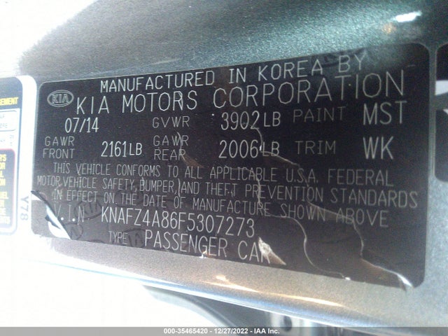 2015 KIA FORTE EX VIN: KNAFZ4A86F5307273