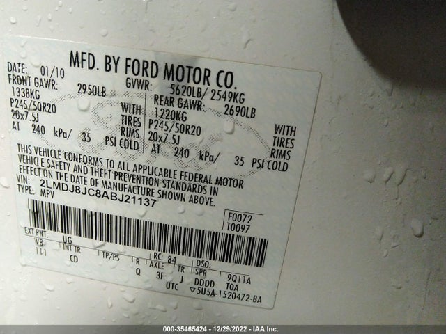 Lincoln MKX 2010 2LMDJ8JC8ABJ21137 Image 11