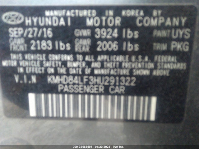 Hyundai Elantra 2017 KMHD84LF3HU291322 Image 9