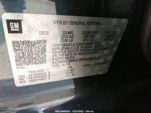 Chevrolet Tahoe Lt 2019 1GNSCBKC2KR262031 Image 9