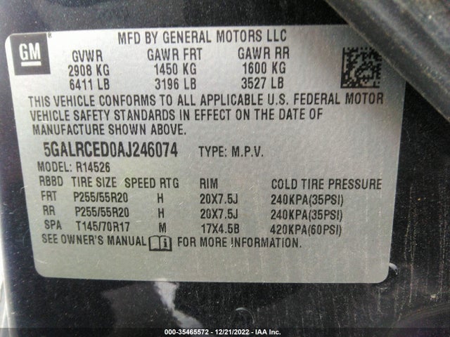 2010 BUICK ENCLAVE CXL W/2XL VIN: 5GALRCED0AJ246074