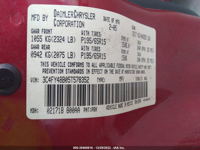 Chrysler Pt Cruiser 2005 3C4FY48B05T578352 Image 10