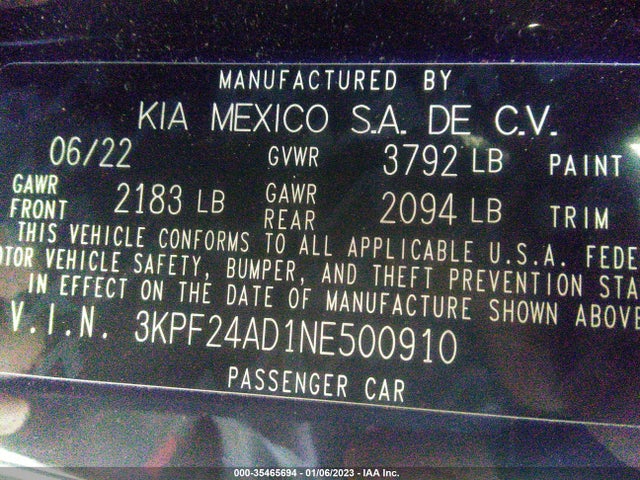 2022 Kia Forte, VIN: 3KPF24AD1NE500910