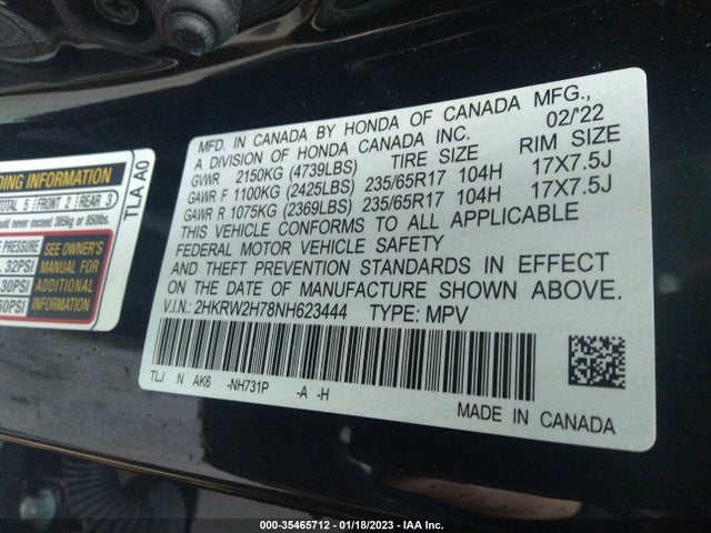 2022 Honda CR-V, VIN: 2HKRW2H78NH623444