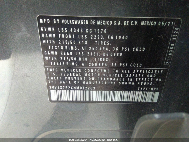 3VV1X7B2XNM012203 Volkswagen TAOS SEL