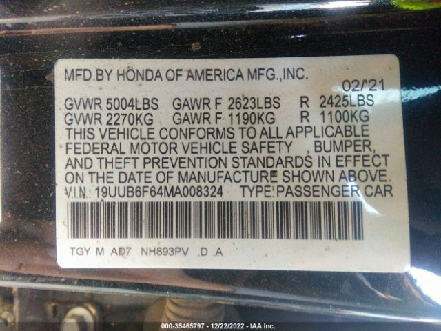 19UUB6F64MA008324 Acura Tlx W/advance Package