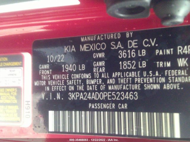 3KPA24AD0PE523463 KIA RIO S