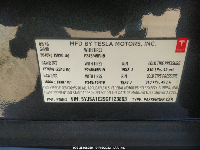 2016 Tesla Model S, VIN: 5YJSA1E29GF123863