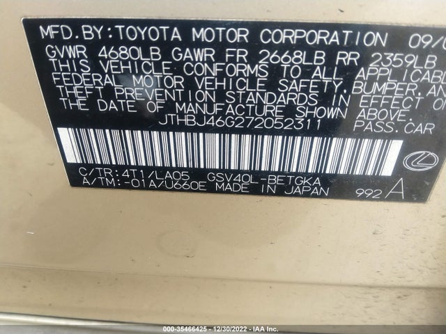 Lexus ES 350 2007 JTHBJ46G272052311 Image 10