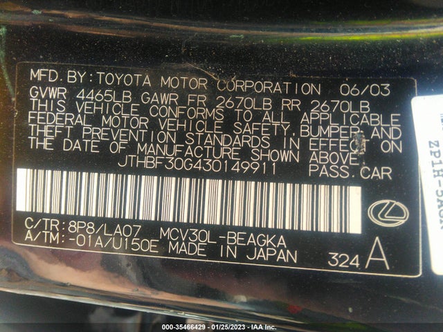 Lexus ES 300 2003 JTHBF30G430149911 Image 10