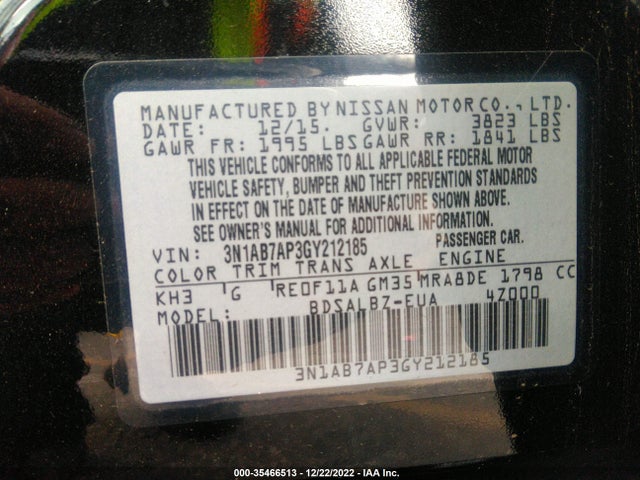 2016 NISSAN SENTRA S VIN: 3N1AB7AP3GY212185
