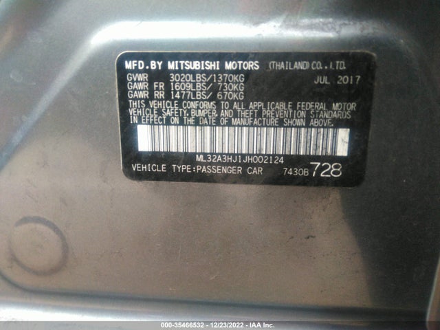 2018 Mitsubishi Mirage, VIN: ML32A3HJ1JH002124