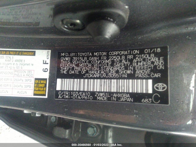 2018 Toyota Prius, VIN: JTDKARFU9J3055194
