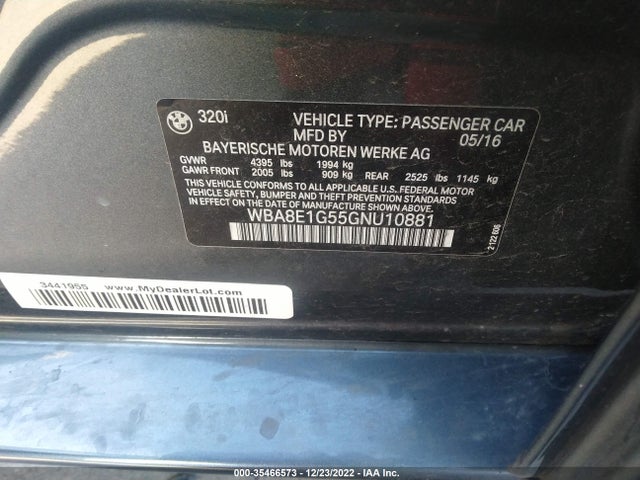 BMW 3 Series 320i 2016 WBA8E1G55GNU10881 Image 8