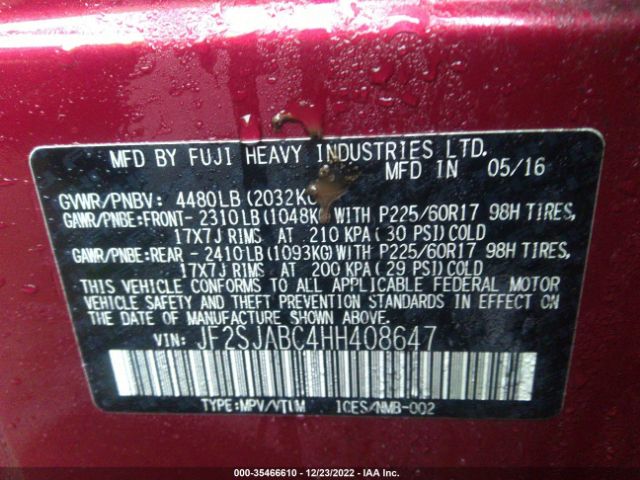JF2SJABC4HH408647 Subaru FORESTER
