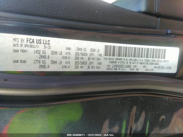 2015 Dodge Durango, VIN: 1C4RDHDG5FC132891