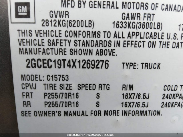 1999 CHEVROLET SILVERADO 1500 LS VIN: 2GCEC19T4X1269276