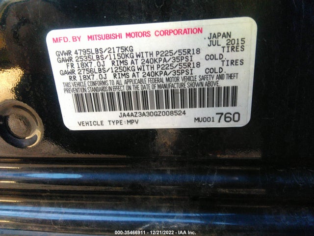 2016 Mitsubishi Outlander, VIN: JA4AZ3A30GZ008524