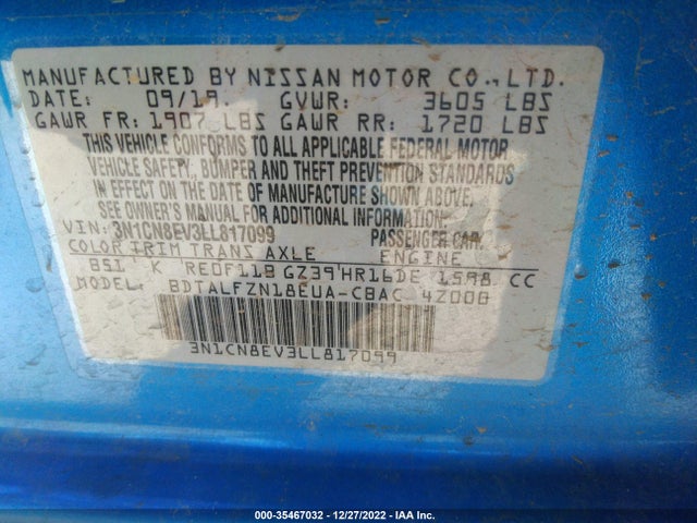 2020 Nissan Versa, VIN: 3N1CN8EV3LL817099