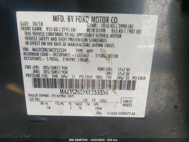 2019 Ford Ecosport, VIN: MAJ3S2KE5KC253334