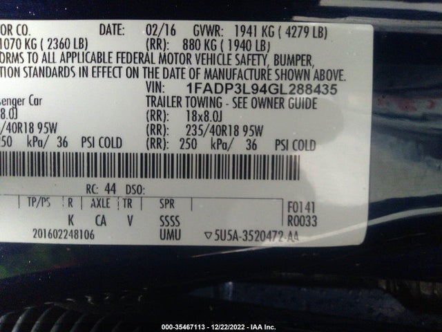 2016 Ford Focus, VIN: 1FADP3L94GL288435