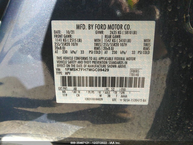 2021 Ford Explorer, VIN: 1FMSK7FH7MGC09429