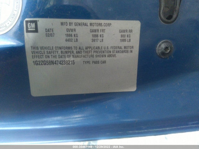 2007 PONTIAC G6 G6 VIN: 1G2ZG58N474238215
