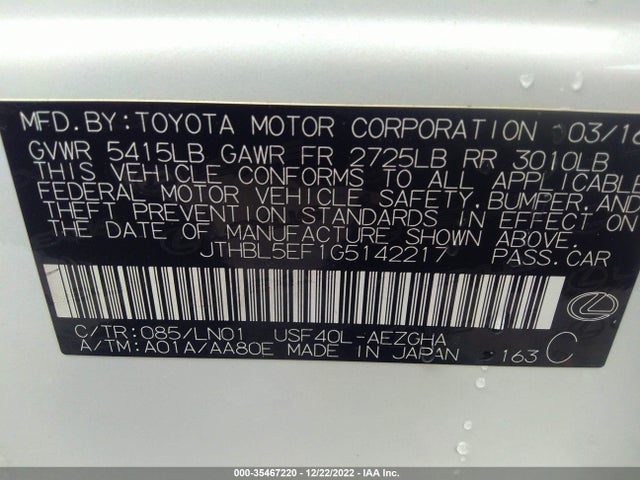 2016 Lexus LS, VIN: JTHBL5EF1G5142217