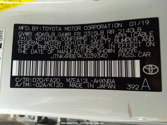 Toyota Corolla Hatchback Se/xse 2019 JTNK4RBE9K3039340 Image 9