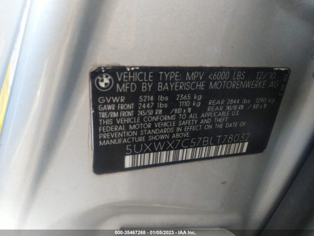2011 BMW X3 35I VIN: 5UXWX7C57BLT78032