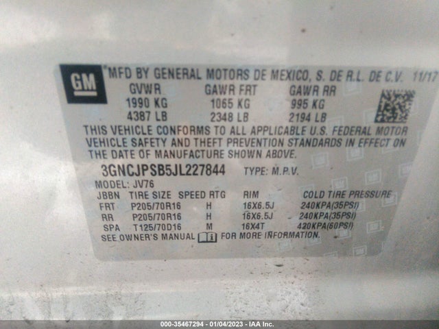 2018 Chevrolet Trax, VIN: 3GNCJPSB5JL227844