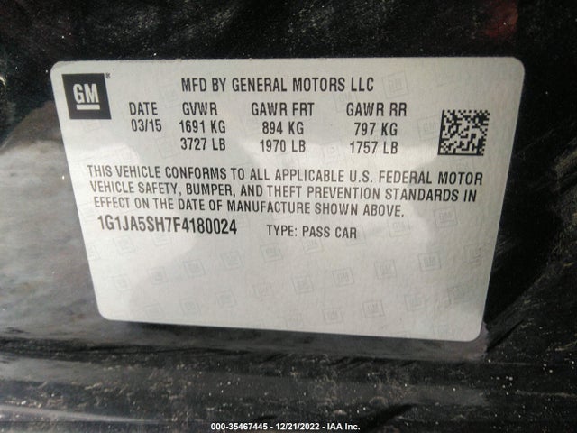 Chevrolet SONIC LS 2015 1G1JA5SH7F4180024 Image 9