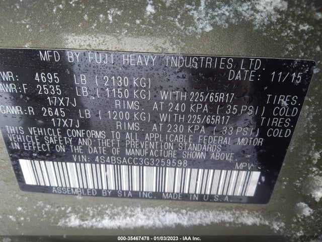 4S4BSACC3G3259598 Subaru Outback 2.5i Premium