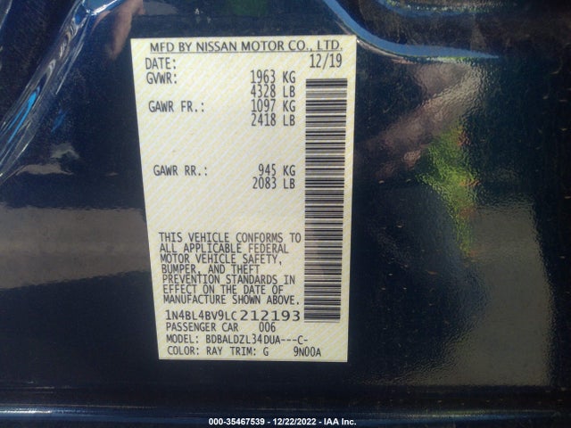 Nissan Altima 2.5 S 2020 1N4BL4BV9LC212193 Image 9