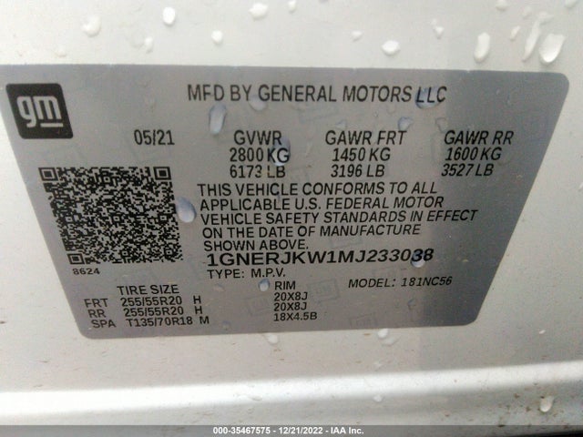 Chevrolet Traverse Rs 2021 1GNERJKW1MJ233038 Image 10