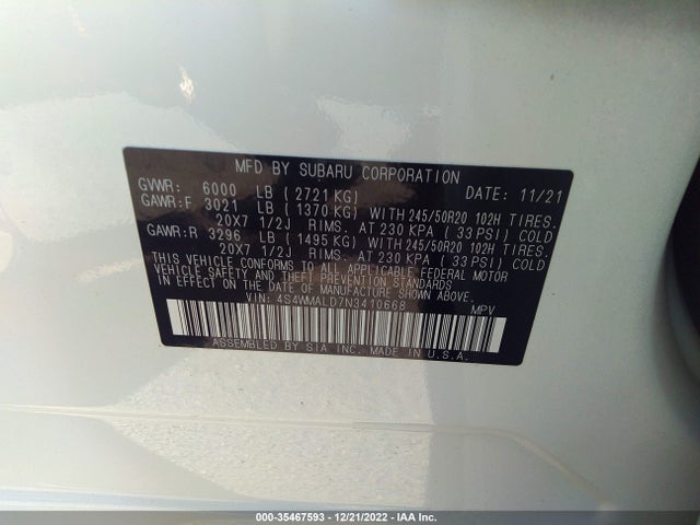 Subaru Ascent Limited 2022 4S4WMALD7N3410668 Image 9