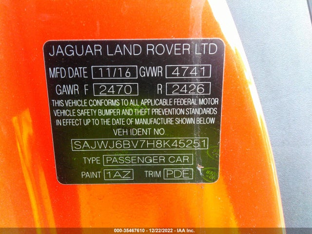 2017 Jaguar F-TYPE, VIN: SAJWJ6BV7H8K45251