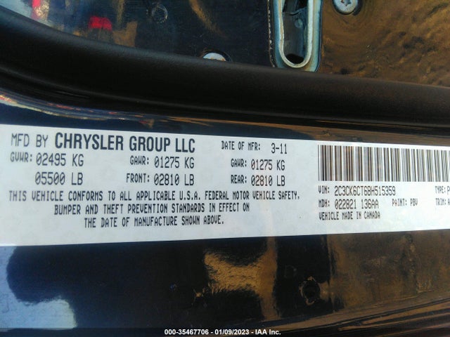 2011 CHRYSLER 300 300C VIN: 2C3CK6CT6BH515359