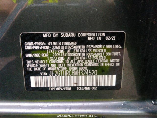 JF2GTHRC8MH324520 Subaru Crosstrek Sport