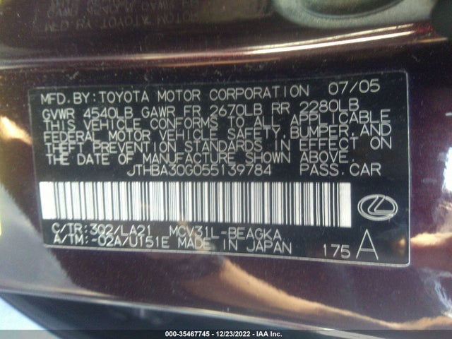 Lexus ES 330 2005 JTHBA30G055139784 Image 10