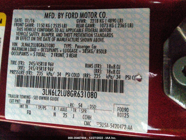 Lincoln MKZ HYBRID 2016 3LN6L2LU8GR631080 Image 11