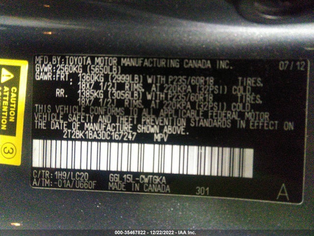 2T2BK1BA3DC167247 Lexus RX 350