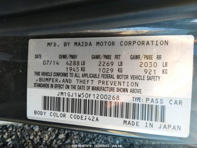 2015 Mazda 6, VIN: JM1GJ1W50F1200268