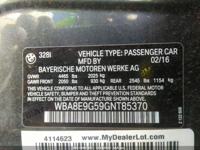 WBA8E9G59GNT85370 BMW 3 Series 328i